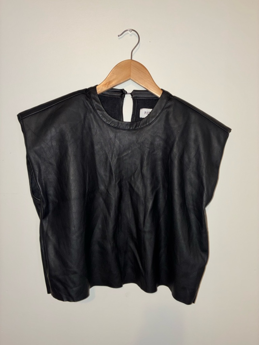 Pistola Faux Leather Shoulder Pad Crop Top Open Back Size Small